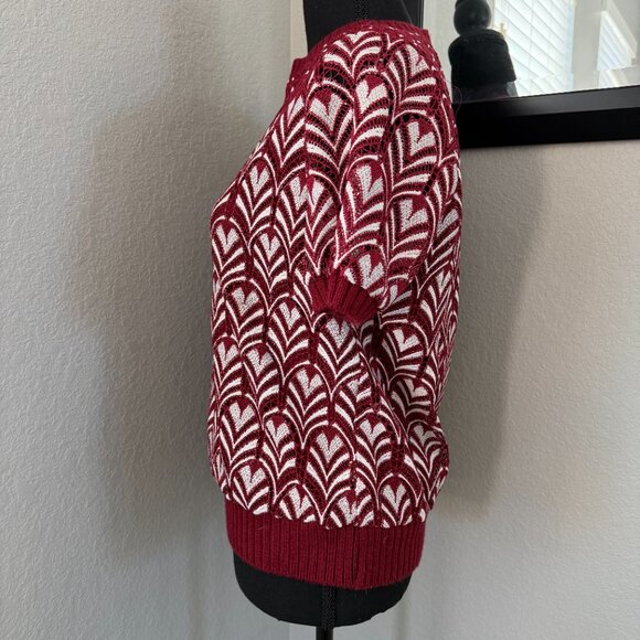 DANIEL RAINN Anthropologie Burgundy Lace Short Sleeve Sweater Small - Picture 9 of 12